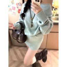 批发已出货 <b class='q'>女</b>秋季纯欲露肩长袖针织衫上衣辣妹高腰<b class='q'>短裤</b>两件套