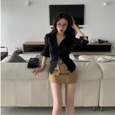 批发已出货 翻领长袖衬衫女装春季小众白色衬衣气质显瘦收腰别致上衣