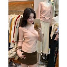 已出货 韩系U领蕾丝花边显瘦气质针织衫甜美内搭打底衫上衣