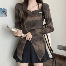 批发已出货 <b class='q'>韩版</b>复古不规则方领特色修身套头款打底长袖百搭上衣女装