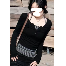 批发已出货 条纹长袖上衣早秋美式复古风<b class='q'>休闲</b>显身材纯欲辣妹打底衫