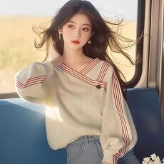 批发已出货 秋<b class='q'>冬</b>独特别致小个子宽松条纹卫衣女设计感好看长袖上衣