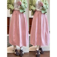 批发温柔风粉色高腰大摆半身裙女春松紧腰显瘦遮胯<b class='q'>中长款</b> A 字伞裙