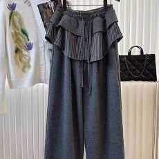 批发<b class='q'>高腰</b>小众拼接花边休闲皮帘卫裤女宽松显瘦直筒阔腿裤