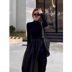 黑色高领修身显瘦长袖针织上衣气质百搭简约基础款打底衫女款