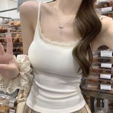 批发纯欲风蕾丝花边白色吊带背心女<b class='q'>修身</b>显瘦百搭内搭外穿上衣