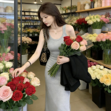 批发纯欲风灰色 U 领针织吊带连衣裙女<b class='q'>修身</b>显瘦包臀中长款<b class='q'>打底裙</b>