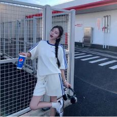 批发美式炸街休闲<b class='q'>运动服</b>套装女夏学生宽松<b class='q'>韩版</b>时尚短袖短裤跑步两件套