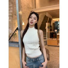 批发半高领麻花纹无袖针织背心女 <b class='q'>修身</b>显瘦气质百搭短款上衣