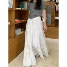 批发韩系温柔风白色蛋糕裙女 高腰显瘦 A 字大摆中长款半身裙