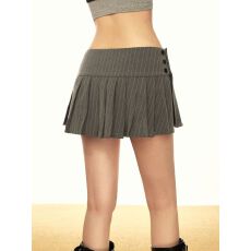 批发夏季美式复古条纹灰色西装面料低腰女百搭性感辣妹低腰<b class='q'>百褶</b>超短裙