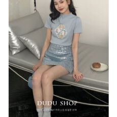 批发天猫抖音质量新中式刺绣半高领短袖T恤女穿搭高级感针织衫<b class='q'>毛衣</b>