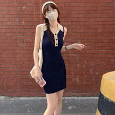 批发天猫抖音质量纯欲辣妹包臀针织连衣裙女新款显瘦修身气质打底短裙