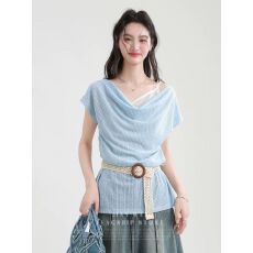 批发蕾丝拼接荡领针织短袖<b class='q'>T</b><b class='q'>恤</b>女2026夏季新款宽松显瘦百搭假两件上衣