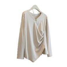 批发春秋新款胖MM大码<b class='q'>宽松</b>纯色V领别致设计感长袖<b class='q'>打底衫</b>上衣女