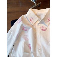 批发白色唇印Polo领衬衫男女春秋通勤百搭长袖衬衣