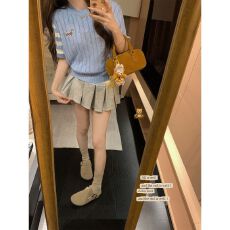 批发2026夏季设计感学院风小狗刺绣麻花<b class='q'>针织衫</b>短袖上衣女修身打底上衣