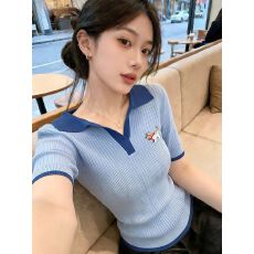 批发韩系甜辣风撞色翻领气质短袖<b class='q'>针织衫</b>女2026夏季新款小众百搭上衣潮