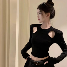 批发已出货 双面德绒260克露肩<b class='q'>长袖</b><b class='q'>打底衫</b>女春季辣妹修身短款上衣女in