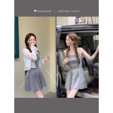 批发小清新修身刺绣针织<b class='q'>百褶</b>吊带连衣裙女小个子显瘦<b class='q'>短裙</b>