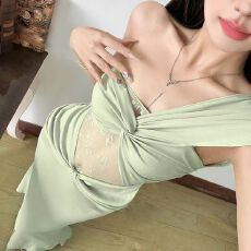 批发法式简约纯欲风拼接镂空设计感小众连衣裙夏季新款显瘦百搭长裙