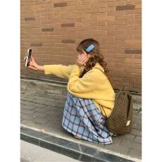 批发韩系简约温柔风毛衣+格子半身裙秋<b class='q'>冬</b>新款显瘦百搭两件套女
