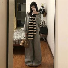 批发韩系简约学院风设计感小众套装秋<b class='q'>冬</b>新款休闲百搭两件套女