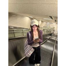批发一整套甜辣风<b class='q'>修身</b>碎花吊带背心外搭针织紫色开衫短款上衣 上新款
