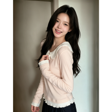 批发法式甜美可爱少女娃娃领内搭长袖<b class='q'>T</b><b class='q'>恤</b> 秋款上新 通勤风 轻熟风