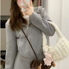 批发美式复古灰色卫衣连帽外套半裙两件套宽松显瘦休闲<b class='q'>运动</b>套装 韩系