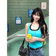 批发撞色假两件吊带背心女<b class='q'>夏</b>季外穿辣妹性感修身短款无袖上