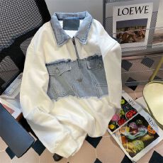 批发外贸国潮chic港风牛仔拼接外套正肩卫衣女秋半拉链翻领polo衫上衣