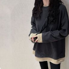 批发慵懒风撞色假两件打底衫女秋冬新款韩版<b class='q'>百搭</b>德绒内搭洋气上衣T恤