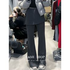 批发原版 加绒/不加绒 喇叭裤女2025秋冬<b class='q'>新款</b>假两件半身裙微喇长裤女