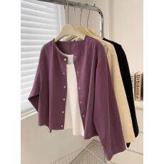 批发外贸~<b class='q'>韩国</b>圆领长袖工装<b class='q'>外套</b>女2026早春新款韩系小个子开衫上衣潮