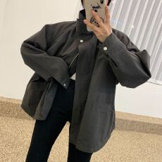 批发外贸韩国chic2026复古立领斗篷设计大口袋宽松<b class='q'>百搭</b>长袖风衣外套女