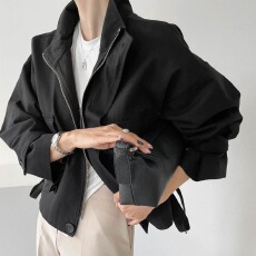 批发外贸2026<b class='q'>韩国</b>chic复古立领拉链宽松大口袋设计长袖工装夹克短<b class='q'>外套</b>