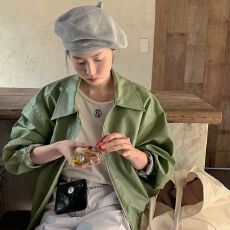 批发2026早春新款韩版果绿色复古夹克式PU<b class='q'>皮衣</b>短外套港风休闲夹克上衣