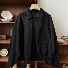 批发26早春新款韩版酷黑甜飒翻领绑带拉链短款<b class='q'>风衣</b>冲锋衣灯笼袖外套女