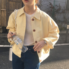 批发26<b class='q'>韩国</b>东大门ins高级系扣复古简洁翻领BF风短<b class='q'>外套</b>女宽松休闲夹克
