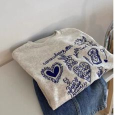 批发加绒/不加绒 <b class='q'>韩国</b>新款胸前刺绣爱心小兔圆领长袖上衣女士韩版<b class='q'>卫衣</b>