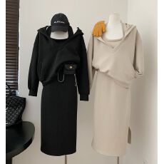 批发2026新款韩版洋气减龄显瘦套装女春秋<b class='q'>大码</b>卫衣遮肉两件套连衣裙子