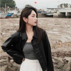 批发高级感美式复古PU皮长袖外套女春秋韩系宽松显瘦气质夹克<b class='q'>机车</b>服