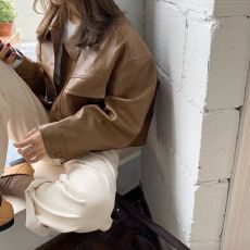 批发优质有内里+港风<b class='q'>皮衣</b>外套女韩版高级感短款宽松长袖<b class='q'>机车</b>服夹克