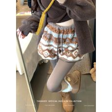 韩国chic+有内里+皮捆边 羊羔毛短裤女冬显瘦慵懒风保暖毛绒靴裤