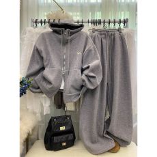 批发韩版休闲运动穿搭套装加绒连帽拉链卫衣外套高腰显瘦阔腿<b class='q'>裤</b><b class='q'>两件套</b>