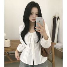批发韩国chic法式修身系带百搭显瘦长袖衬衫女