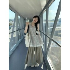 批发韩系设计感小众别致绝美外穿小吊带背心女夏季格子无袖上衣潮