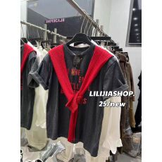 批发<b class='q'>韩国</b>正品 韩系纯棉字母印花短袖T恤针织披肩两件套<b class='q'>上衣</b>女夏新款