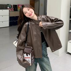 批发咖色皮衣外套女皮夹克2026新款爆款港风短款机车今年流行美式复古